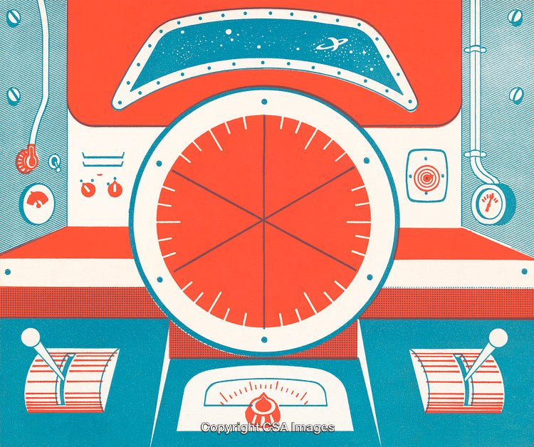 Retro Style Spacecraft Dashboard With Vintage Aesthetic and Sci-Fi Elements