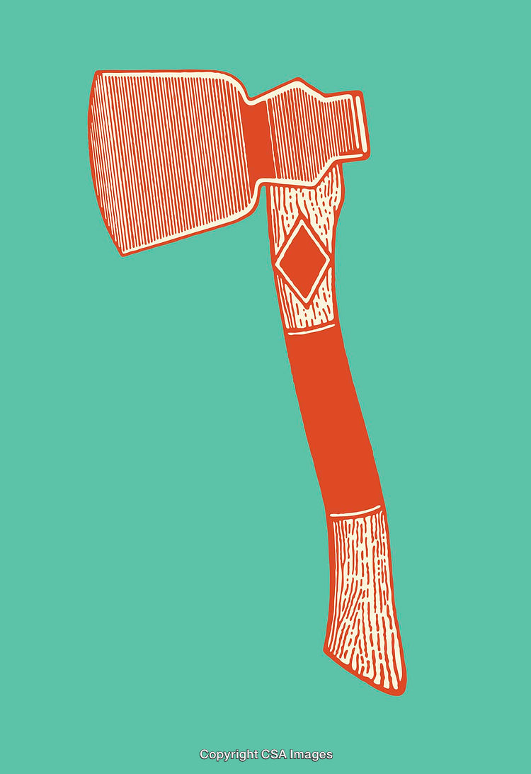 Vintage Hatchet Illustration on Teal Background, Retro Minimal Vector Art Design