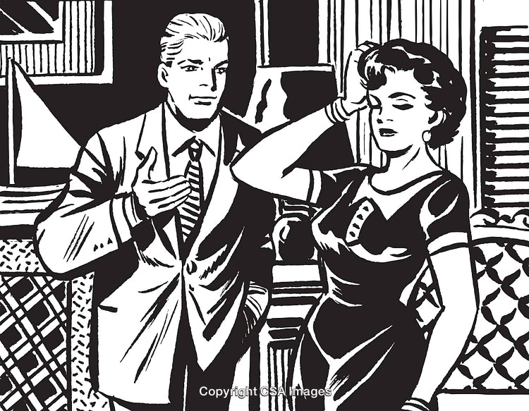 Retro Illustration of a Man and Woman in a Dramatic Conversation