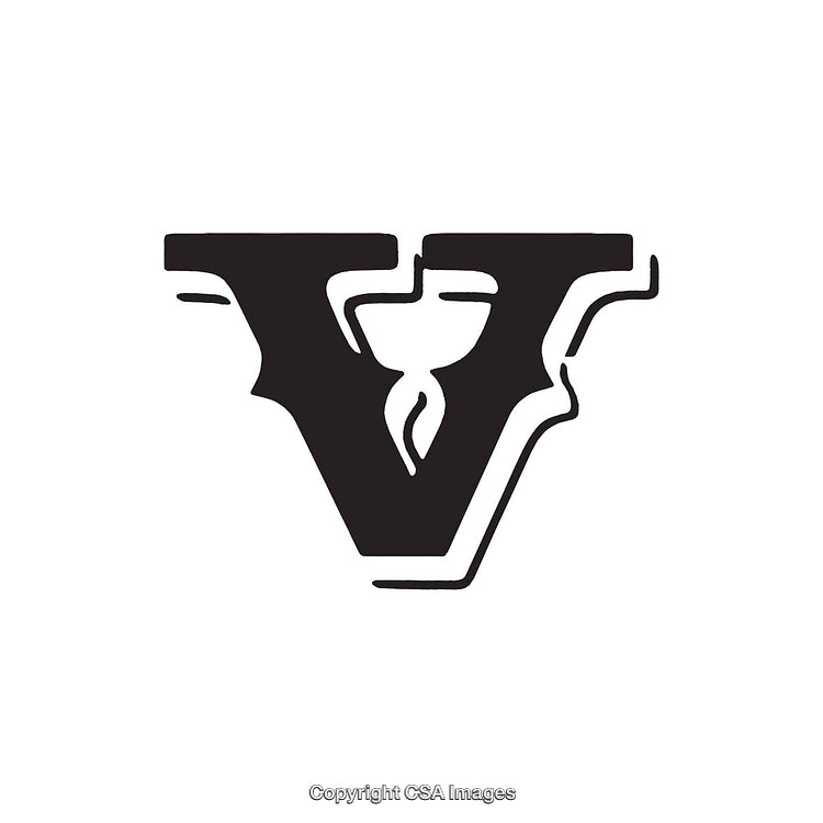Stylized Black Letter V with Intricate Design Elements