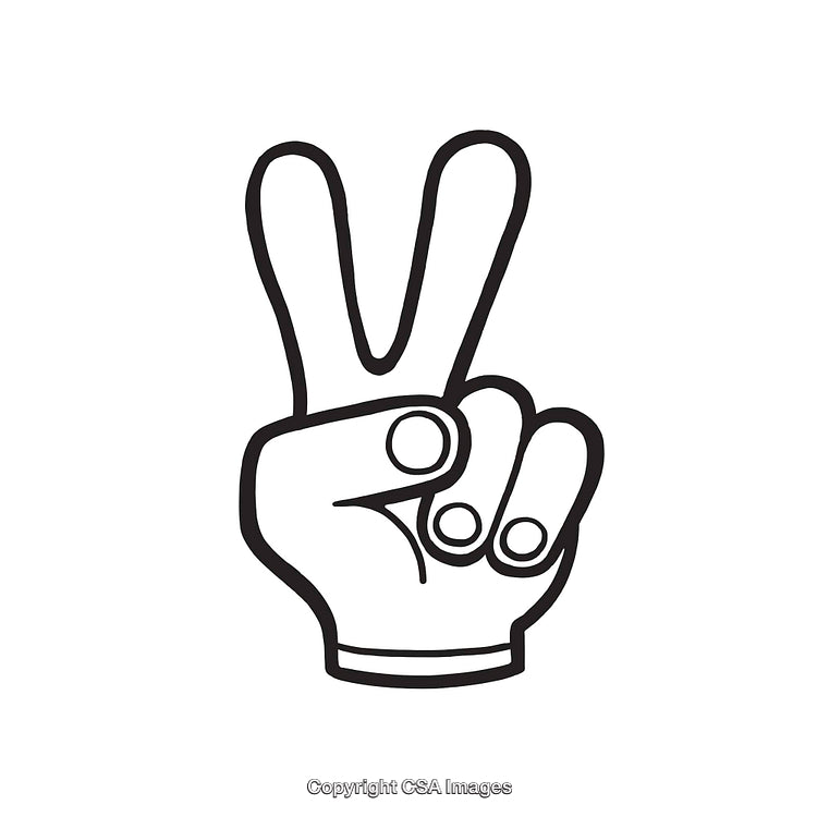 Simple Black and White Line Art of Peace Hand Gesture