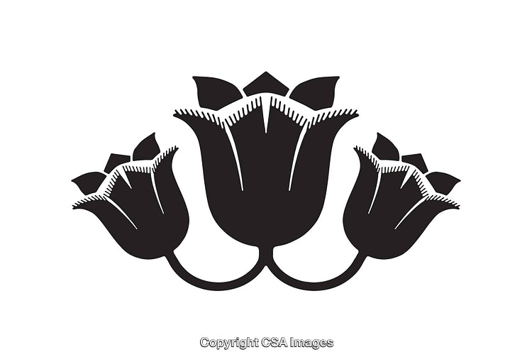 Black and White Decorative Silhouette of Three Tulip Flowers
