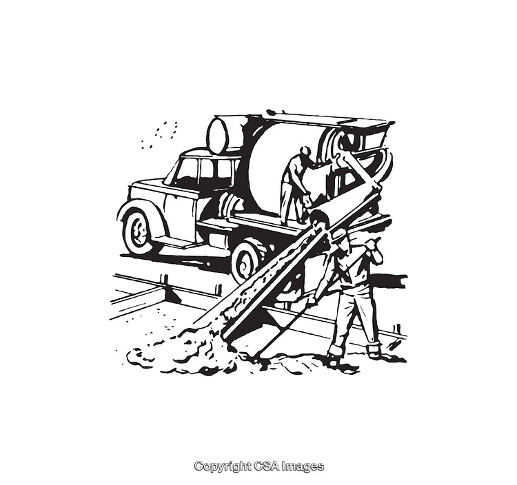 Concrete Mixer Operating in a Construction Site Line Art Illustration