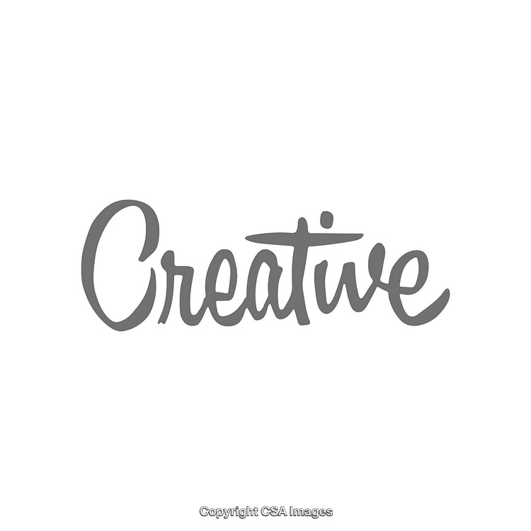 Handwritten Script Style Text Displaying the Word Creative on White Background