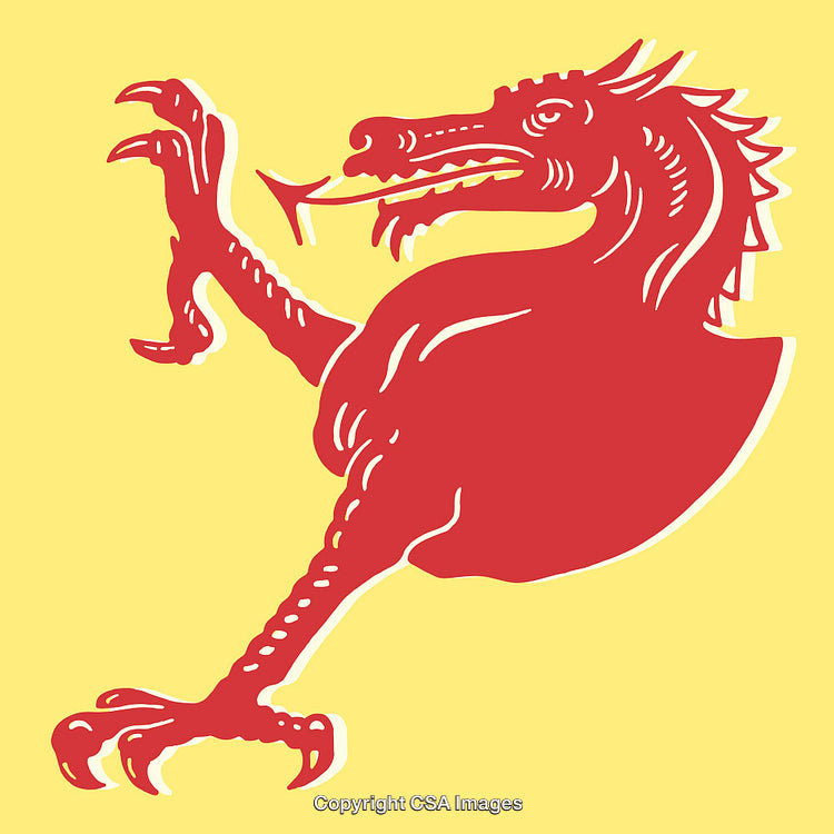 Red Dragon Silhouette on a Yellow Background Symbolizing Power and Myth