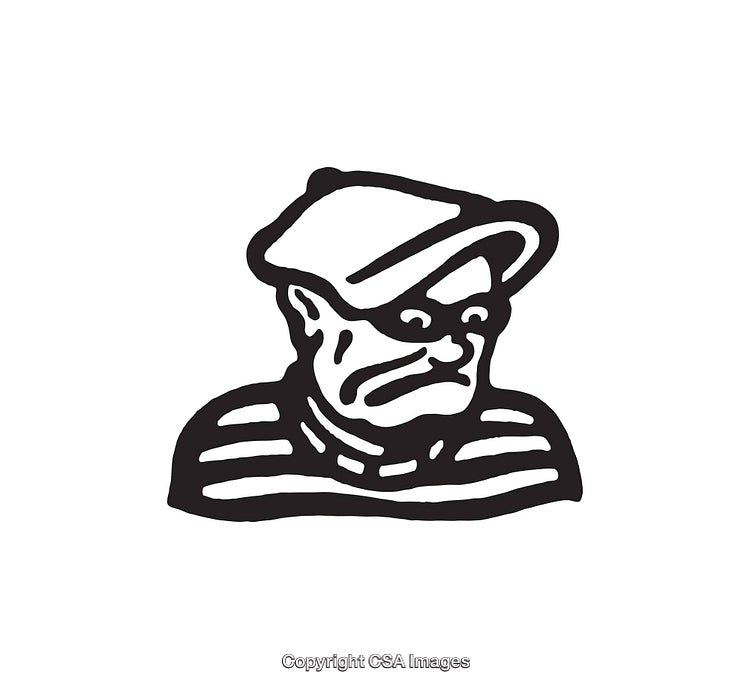 Black and White Line Art of a Man Wearing a Hat and Striped Shirt