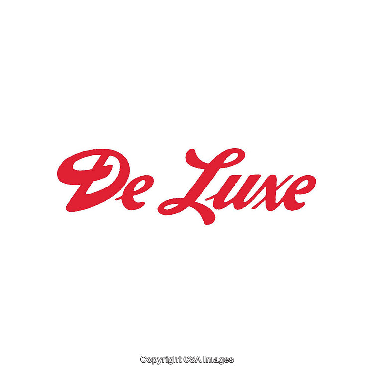 Red Script Text Saying 'De Luxe' on a White Background