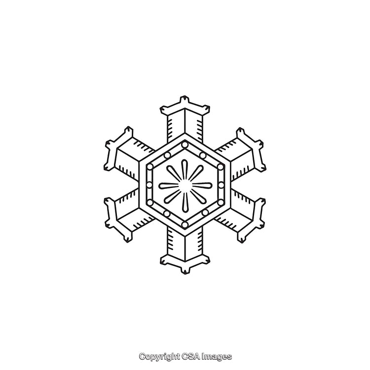 Detailed Black and White Snowflake Drawing on White Background