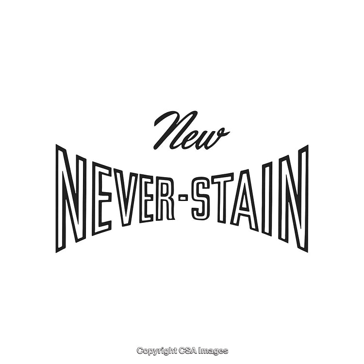 Bold Black Typeface Advertising 'New Never-Stain' on White Background