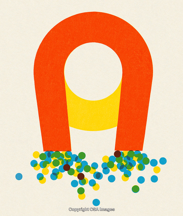 Colorful Magnet Illustration with Vibrant Circles and Minimalist Design