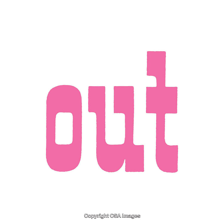 Pink Typography of The Word Out on White Background