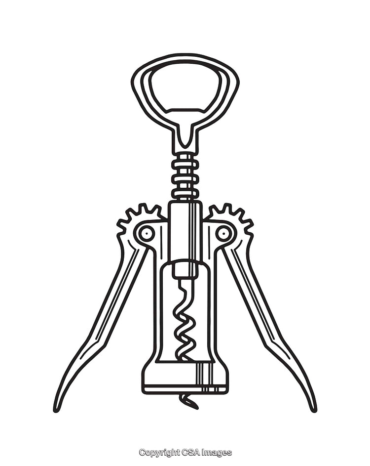 Wing Corkscrew Tool Illustration in Black and White Line Art Style
