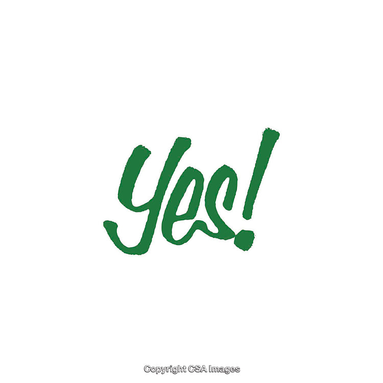 Green Handwritten Yes Text on a White Background