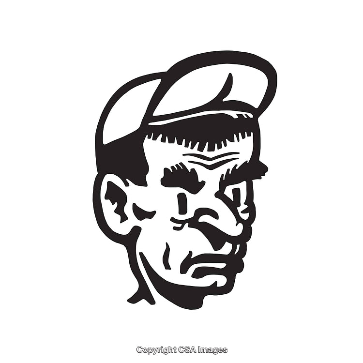 Black and White Illustrated Portrait of a Man in a Hat