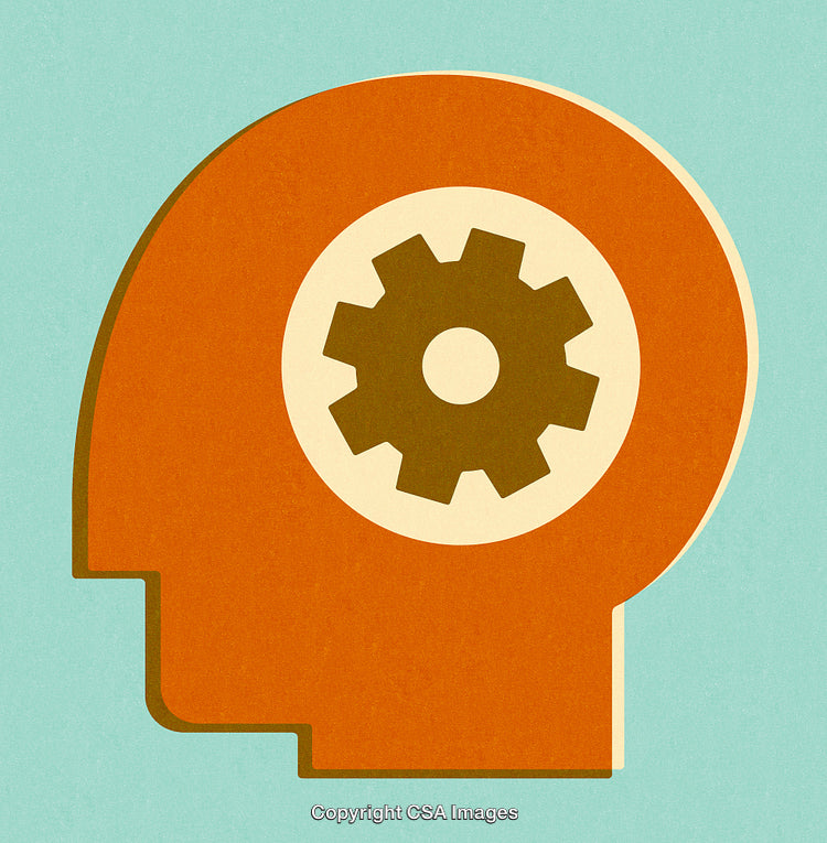 Abstract Head Silhouette with Gear Symbolizing Creativity and Innovation