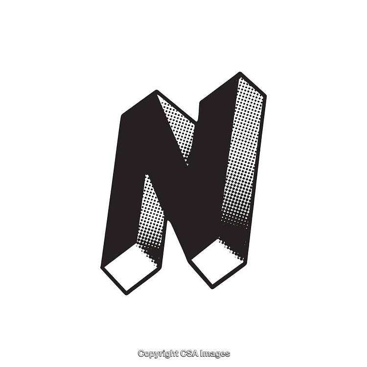 Stylized Monochrome Letter N with Halftone Texture
