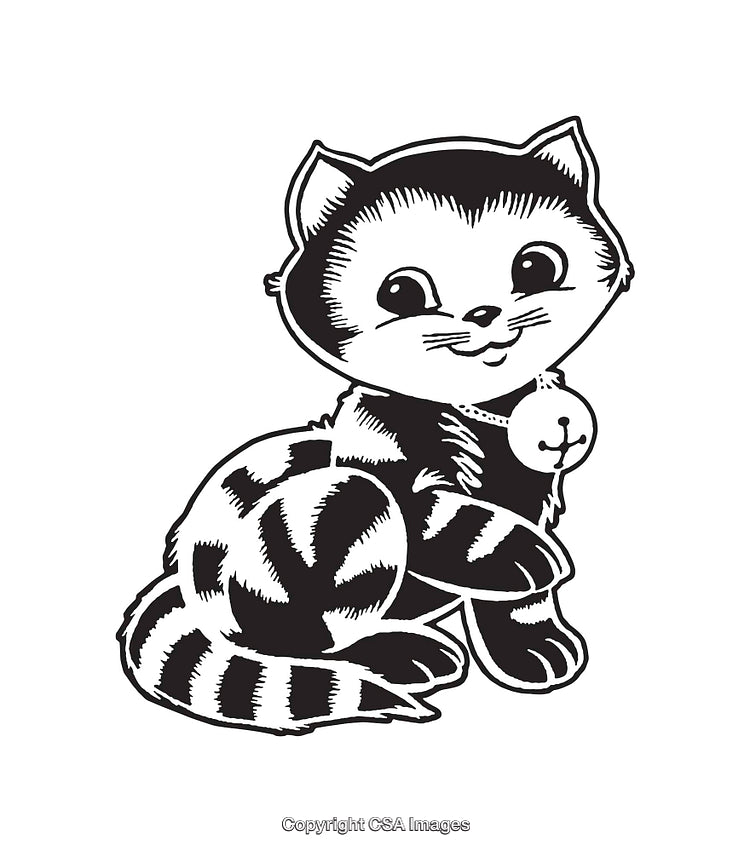 Adorable Black And White Line Art Illustration of a Playful Kitten