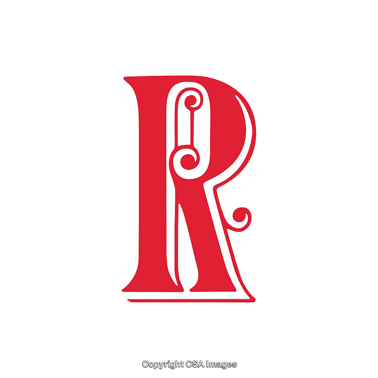 Illustration of a Stylish Letter R in Red with Elegant Design Elements