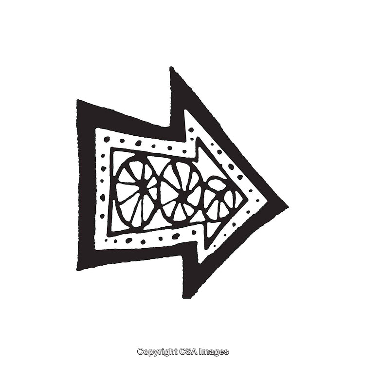 Hand-Drawn Black and White Decorative Arrow with Geometric Design