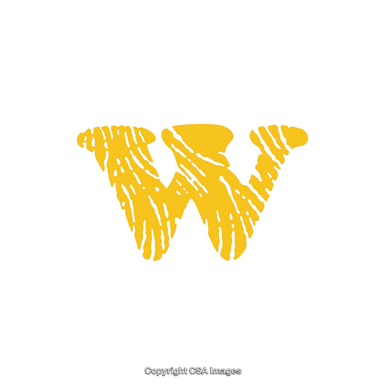 Yellow Letter W With Abstract Line Pattern on White Background