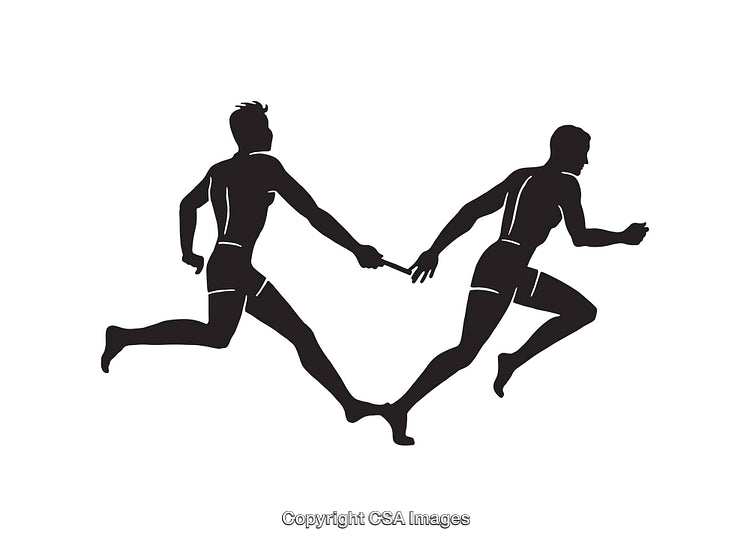 Relay Race Silhouette Featuring Athletes Passing a Baton in Motion