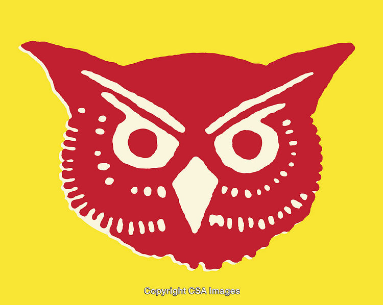 Bold Red Owl Illustration on Bright Yellow Background