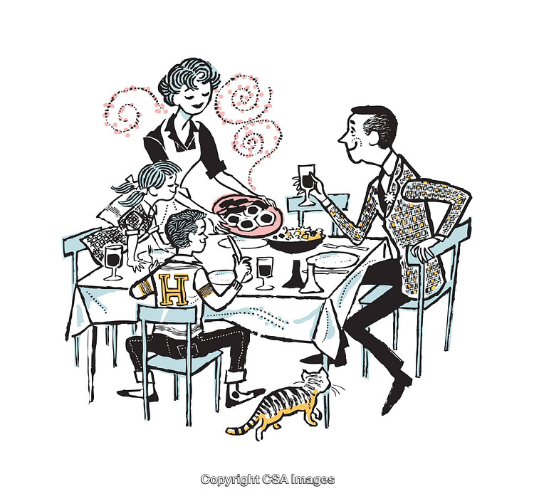 Illustration of a Family Enjoying a Festive Meal Together