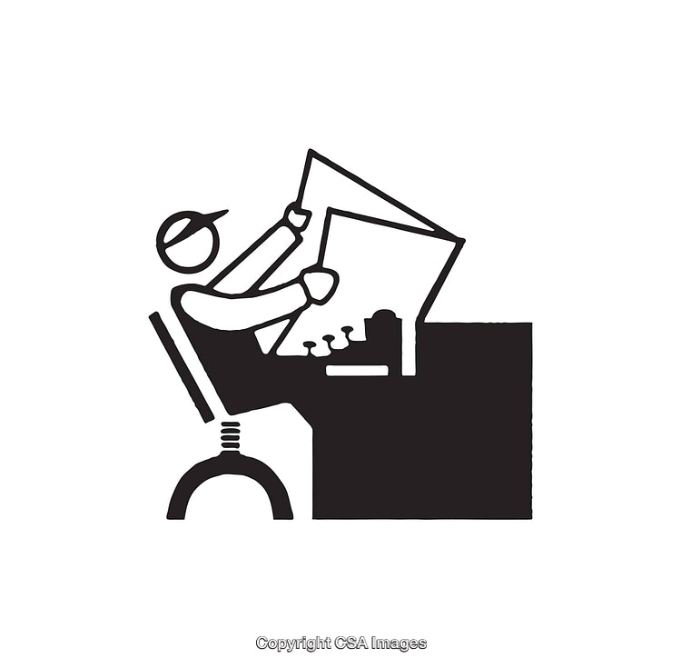 Black and White Icon of Person Working at Drafting Table