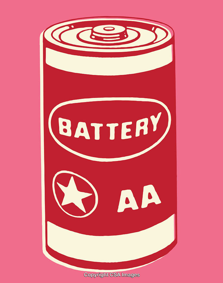 Colorful Line Art Illustration of a Red AA Battery