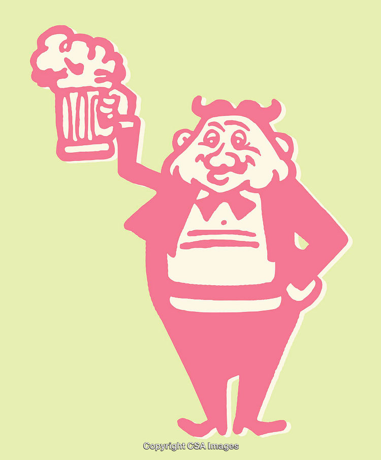 Stylized Illustration of Cheerful Character Holding a Frothy Mug of Beer