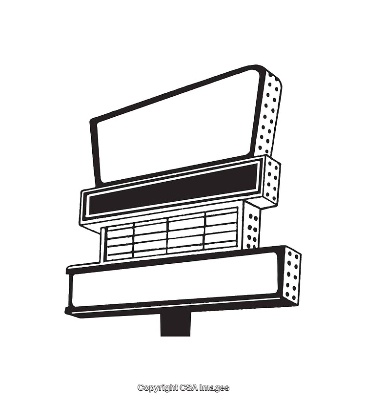 Black and White Illustration of a Retro Billboard Design