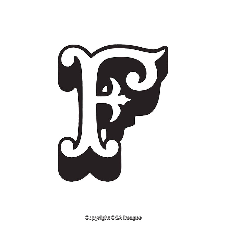 Ornate Styled Capital Letter F in Black and White Design