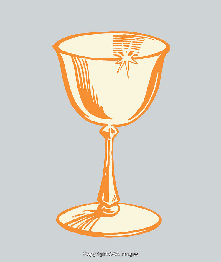 Vintage Style Orange Goblet Line Art Illustration on Gray Background