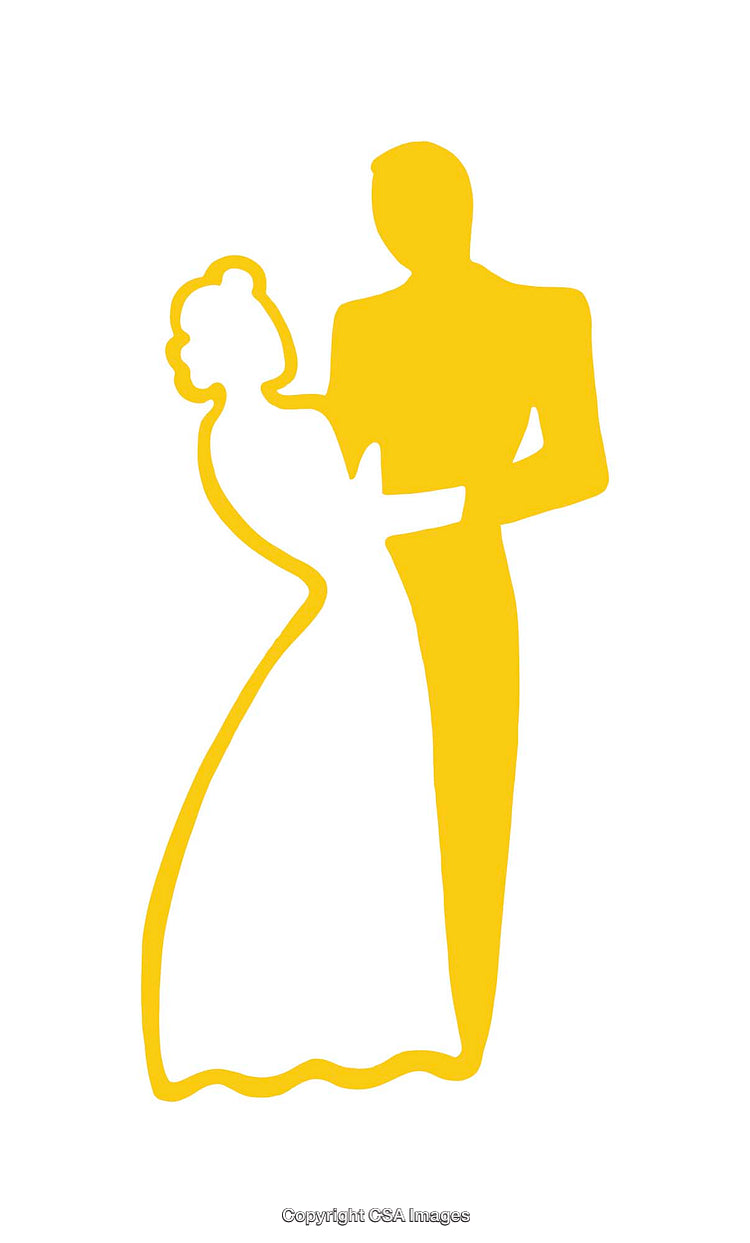 Golden Silhouette of a Dancing Couple on a White Background