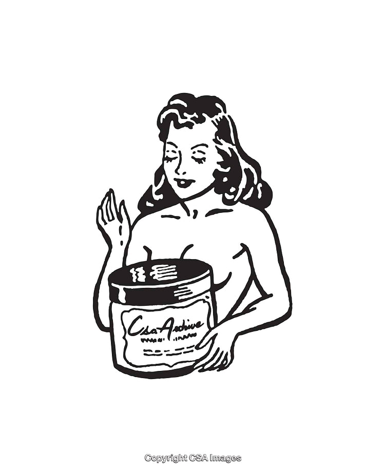 Retro Line Art Illustration of a Woman With Hair Styling Product
