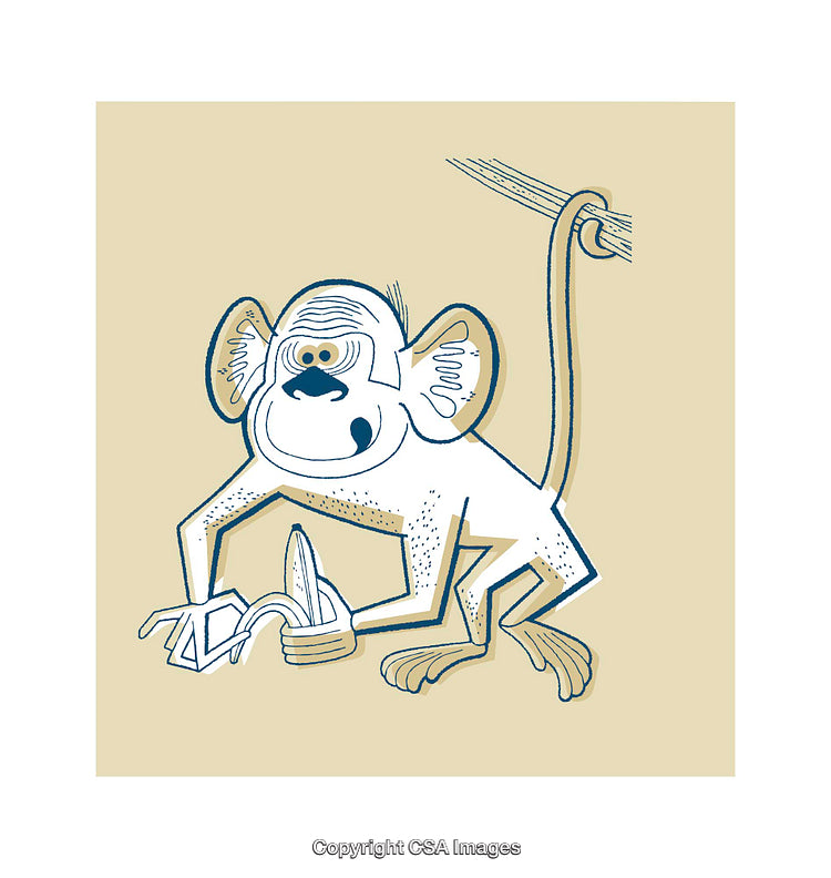 Illustrated Monkey Holding Banana in Whimsical Style Sketch