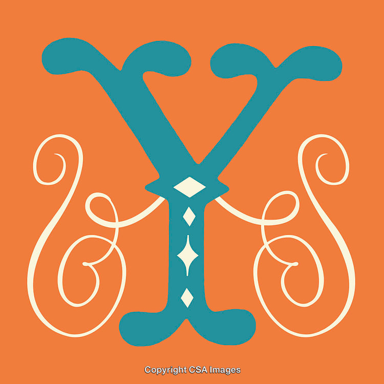 Decorative Letter Y with Intricate Ornamental Flourishes on Orange Background