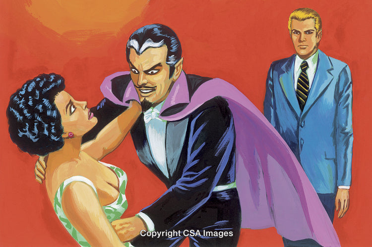 Vintage Comic Illustration Featuring Dramatic Interaction and Suspenseful Characters