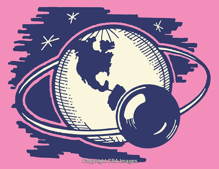 Creative Illustration of the Earth with Orbital Elements and Stars