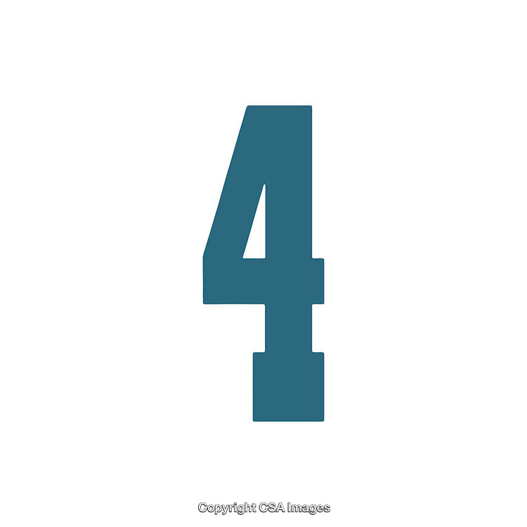 Blue Number Four on White Background Symbolizing Quantity or Order