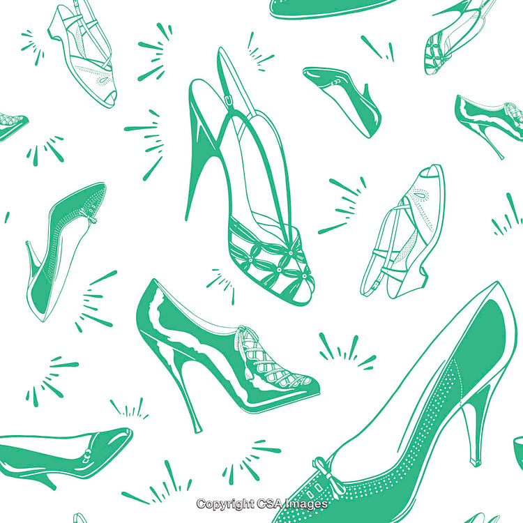 Pattern of Stylish Green Shoes on a White Background