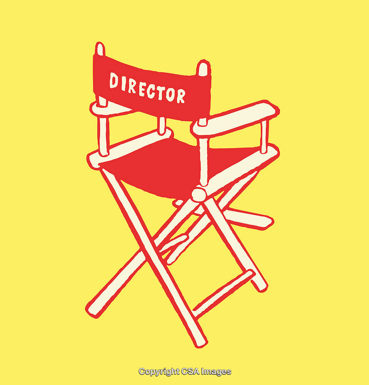 Colorful Illustration of a Classic Director's Chair on Yellow Background