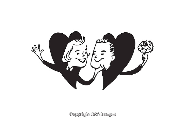 Romantic Black and White Line Art Illustration of a Happy Couple