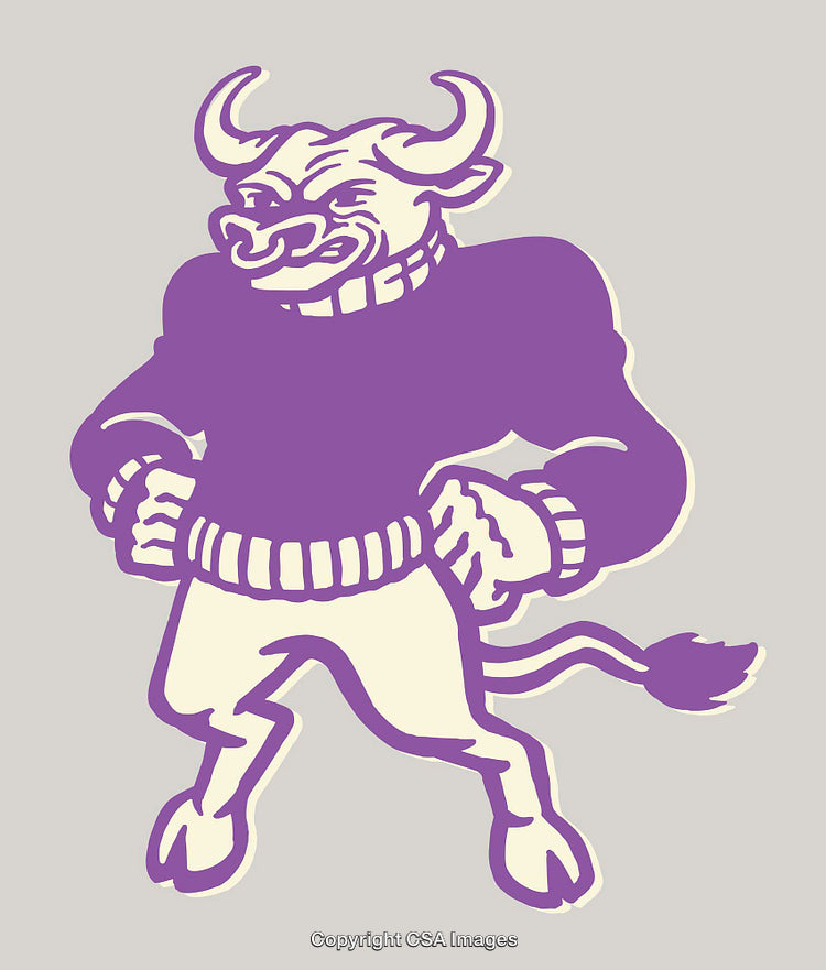 Stylized Purple Bull Mascot Illustration in Retro Line Art Design