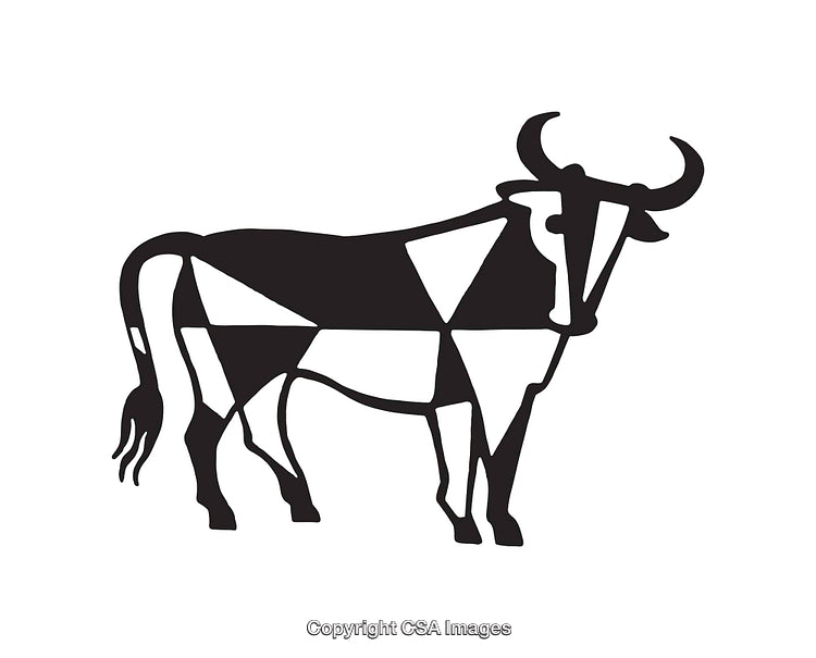 Geometric Black and White Bull Illustration with Abstract Triangular Pattern