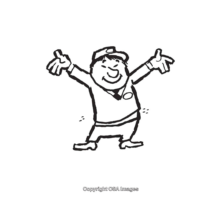 Joyful Cartoon Character Expressing Happiness and Welcome in Playful Artwork