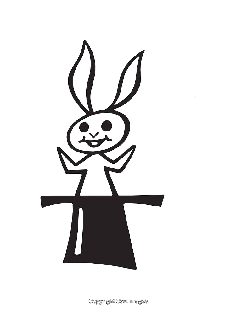 Hand-Drawn Rabbit Illustration Emerging from a Magician's Hat in Line Art