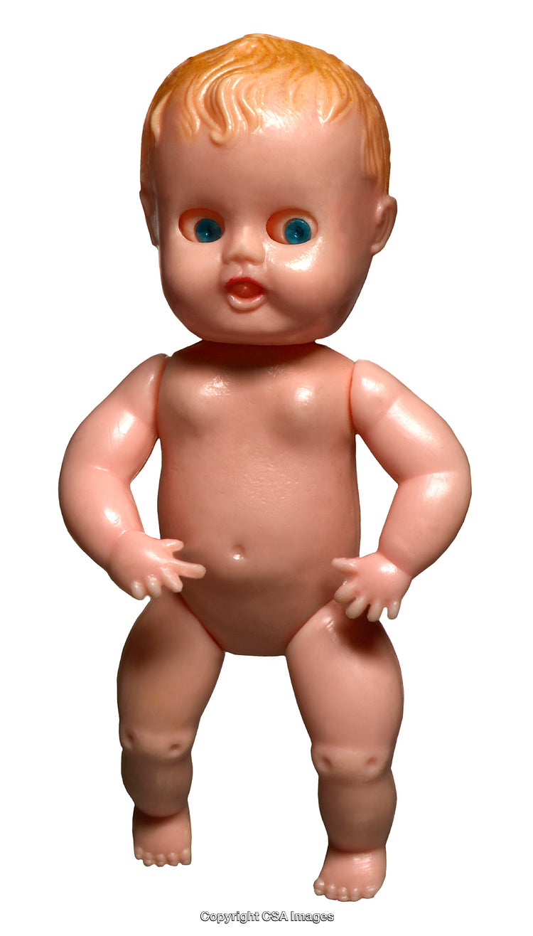 Vintage Plastic Baby Doll Toy Standing With Blue Eyes And Blond Hair