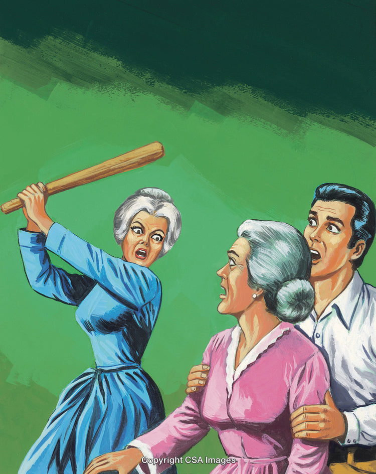 Dramatic Confrontation Between People in Retro Illustration