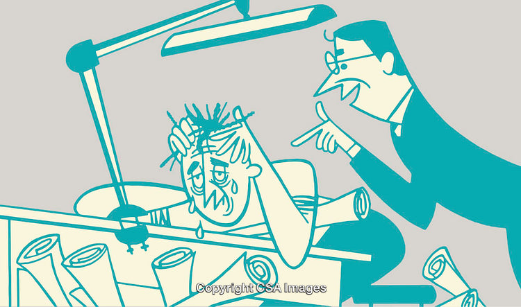 Illustration of Overwhelmed Employee Being Scolded in Stressful Office Setting